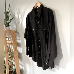 Plains Western Wear Shirt Mens Black Pearl Snap Long Sleeve 2X